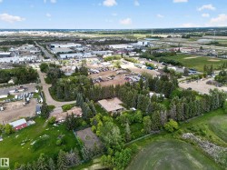 Expansive property featuring a main residence, mature evergreen trees, and a detached outbuilding - 