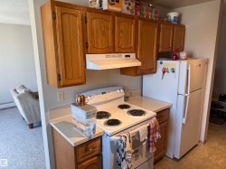 Kitchen featuring wood cabinetry, solid surface countertops, and white appliances - 