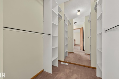 Built-in shelving, hanging rods, and carpeted flooring - #23 500 Lessard Dr Nw, Edmonton, AB 