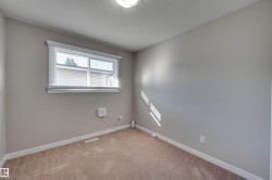 Neutral wall paint, window with horizontal blinds, and carpet flooring - 