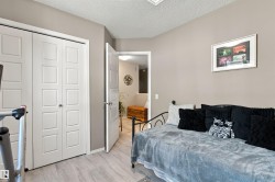 Light-toned walls, wood-finish flooring, and white bi-fold closet doors - 