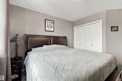 Neutral wall paint, textured ceiling, double bi-fold closet doors, and wood-finish flooring - 