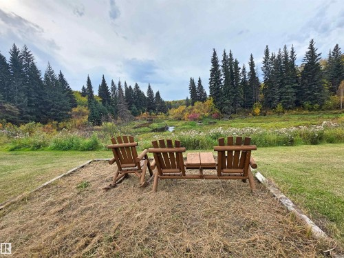 Expansive green space with mature evergreen trees and a natural water feature - 9131 Township Road 554, Rural St. Paul County, AB 