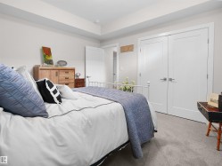 Plush carpeting, recessed ceiling, and white interior doors - 
