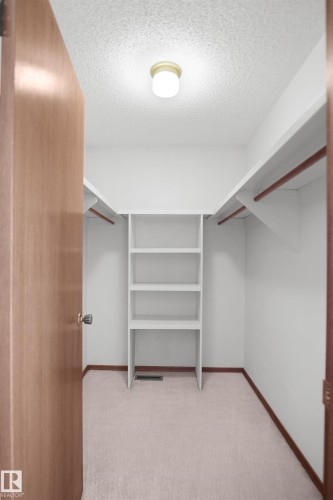 Walk-in closet featuring built-in shelving, hanging rods, and carpet flooring - 12311 25 Avenue Nw, Edmonton, AB 