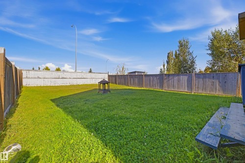 Expansive green space featuring a wood-panel fence and a clear sky - 3151 Trelle Loop Nw, Edmonton, AB 