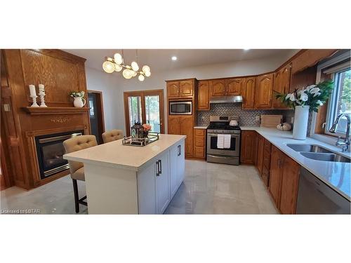 11051 Boundary Line, Kent Bridge, ON - Indoor Photo Showing Kitchen With Fireplace With Double Sink