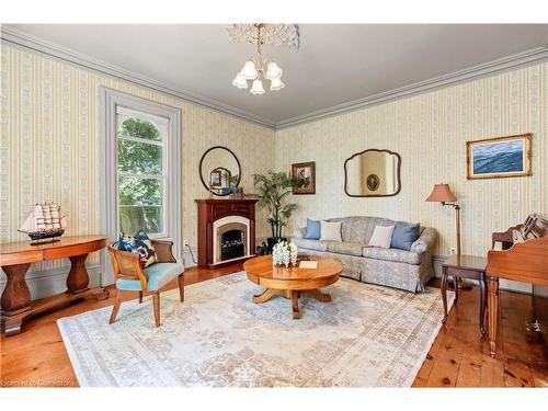 1689 2Nd Concession Road W, Lynden, ON - Indoor Photo Showing Living Room With Fireplace