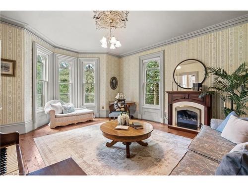 1689 2Nd Concession Road W, Lynden, ON - Indoor Photo Showing Living Room With Fireplace