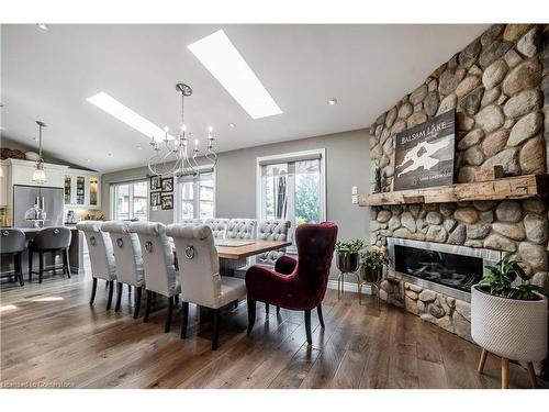 487 Eaglewood Drive, Hamilton, ON - Indoor Photo Showing Dining Room With Fireplace