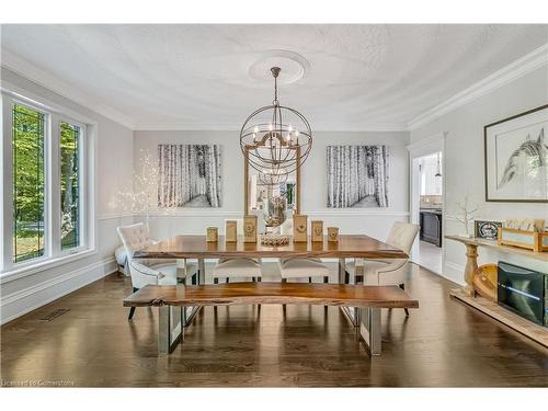 18 Elder Crescent, Ancaster, ON - Indoor Photo Showing Dining Room With Fireplace