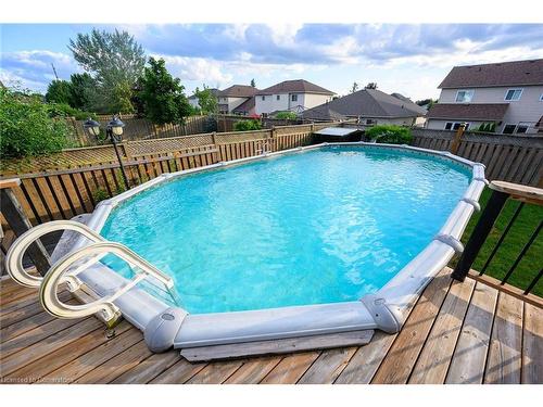 25 Lindsay Drive, Haldimand County, ON - Outdoor With Above Ground Pool With Deck Patio Veranda With Backyard