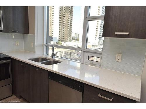 603-150 Main Street W, Hamilton, ON - Indoor Photo Showing Kitchen With Double Sink