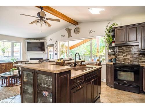 87 East 9Th Street, Hamilton, ON - Indoor Photo Showing Kitchen With Fireplace With Double Sink