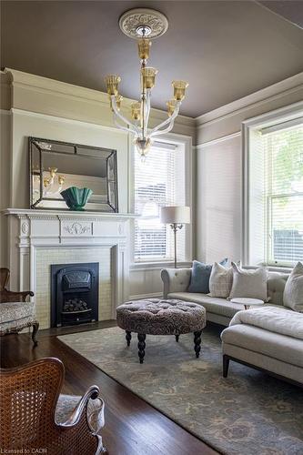 77 Claremont Drive, Hamilton, ON - Indoor Photo Showing Living Room With Fireplace