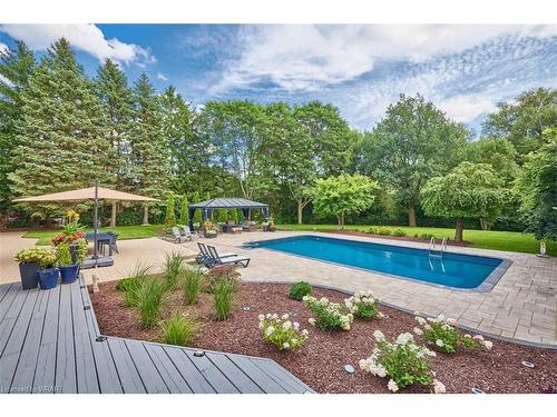 587 Manorwood Court, Waterloo, ON - Outdoor With In Ground Pool With Deck Patio Veranda With Backyard