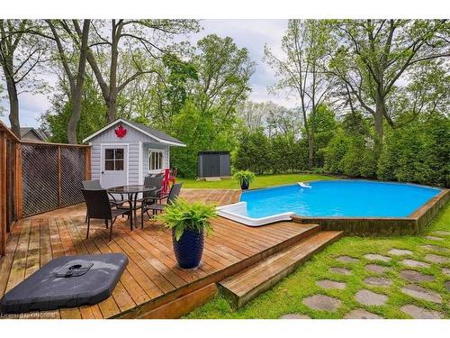 16 Church Street, Waterdown, ON - Outdoor With Above Ground Pool With Deck Patio Veranda With Backyard