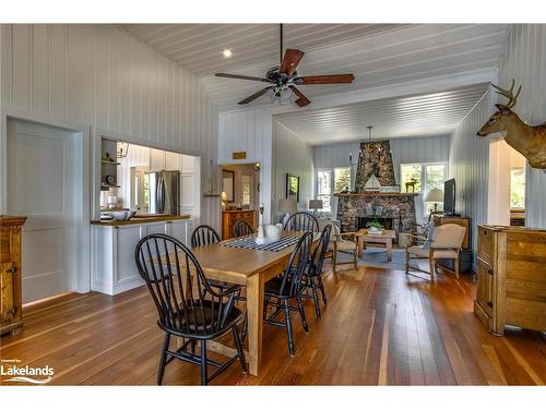 3584 Island 3420, Georgian Bay Twp, ON - Indoor Photo Showing Dining Room With Fireplace