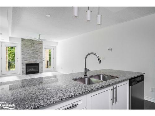 101-8 Brandy Lane Drive, Collingwood, ON - Indoor Photo Showing Kitchen With Fireplace With Double Sink