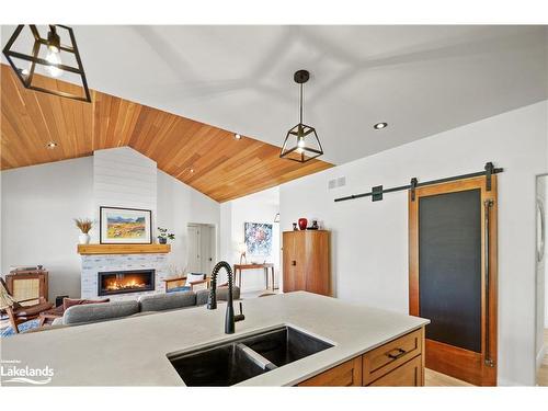 382357 Concession 17 Road, Georgian Bluffs, ON - Indoor Photo Showing Kitchen With Fireplace With Double Sink