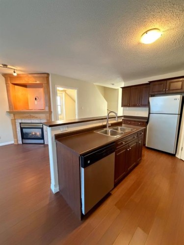 234 Pacific Crescent, Fort Mcmurray, AB - Indoor Photo Showing Kitchen With Fireplace With Double Sink