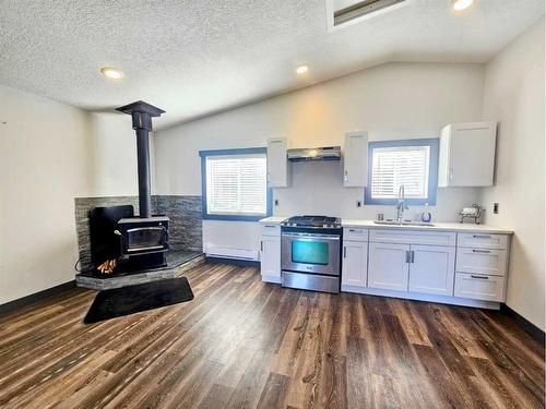 73082 Southshore Drive East, Widewater, AB - Indoor Photo Showing Kitchen With Fireplace