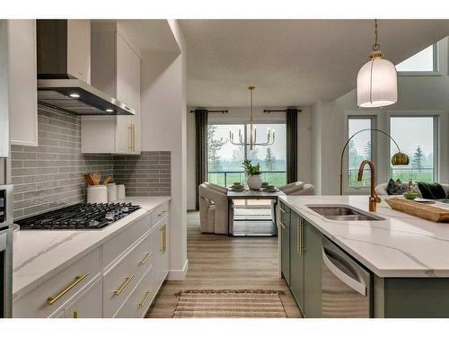 932 Langholm Drive Se, Airdrie, AB - Indoor Photo Showing Kitchen With Double Sink With Upgraded Kitchen