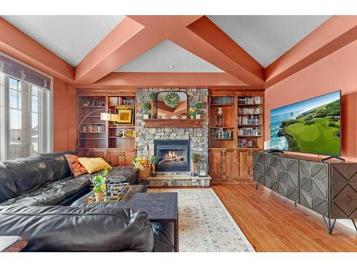 4006 45 Avenue, Sylvan Lake, AB - Indoor Photo Showing Living Room With Fireplace