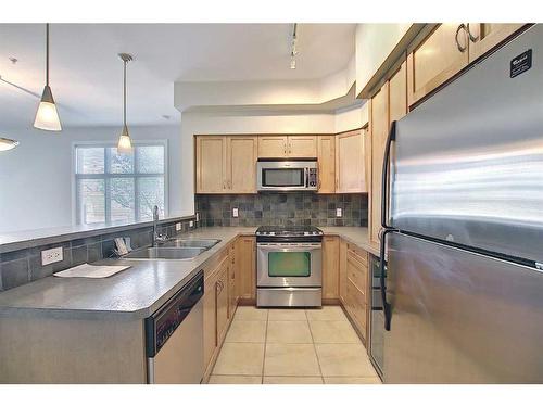 101-100 Lakeway, Sylvan Lake, AB - Indoor Photo Showing Kitchen With Stainless Steel Kitchen With Double Sink