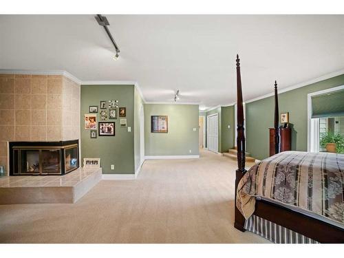 121 Bailey Avenue, Rural Camrose County, AB - Indoor Photo Showing Bedroom With Fireplace