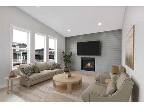 50 Larose Crescent, Red Deer, AB - Indoor Photo Showing Living Room With Fireplace