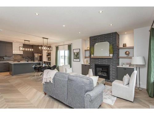 49 Tranter Street, Red Deer, AB - Indoor Photo Showing Living Room With Fireplace