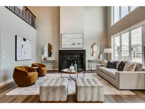 52 Legacy Forest Landing Se, Calgary, AB - Indoor Photo Showing Living Room With Fireplace