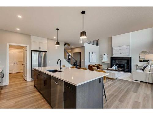 52 Legacy Forest Landing Se, Calgary, AB - Indoor Photo Showing Kitchen With Fireplace With Upgraded Kitchen