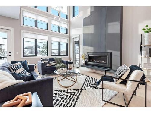 57 Larratt Close, Red Deer, AB - Indoor Photo Showing Living Room With Fireplace