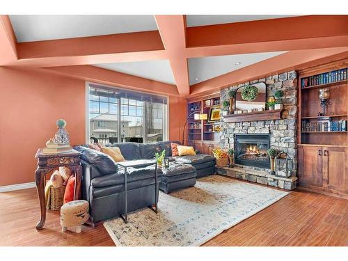 4006 45 Avenue, Sylvan Lake, AB - Indoor Photo Showing Living Room With Fireplace