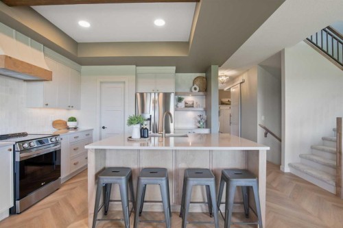 38 Springfield Boulevard, Sylvan Lake, AB - Indoor Photo Showing Kitchen With Upgraded Kitchen
