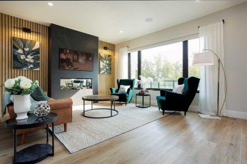 125 Emerald Drive, Red Deer, AB - Indoor Photo Showing Living Room With Fireplace