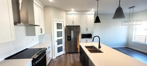 49 Emmett Crescent, Red Deer, AB - Indoor Photo Showing Kitchen With Stainless Steel Kitchen With Upgraded Kitchen