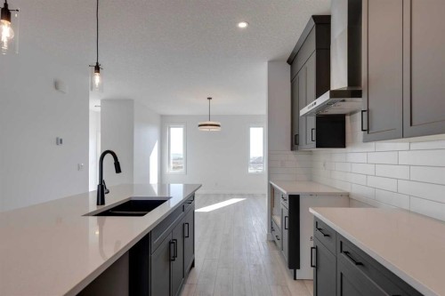 95 Southborough Crescent, Cochrane, AB - Indoor Photo Showing Kitchen With Double Sink With Upgraded Kitchen