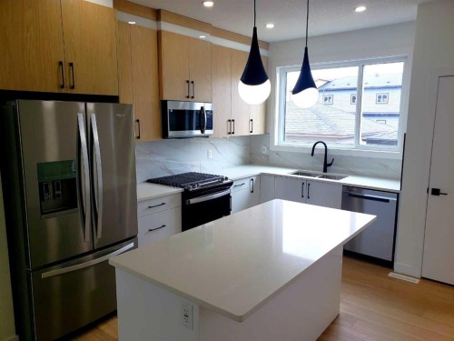 120 28 Street Sw, Edmonton, AB - Indoor Photo Showing Kitchen With Double Sink With Upgraded Kitchen