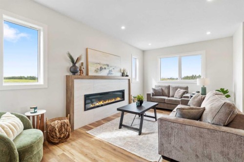 22 Aura Drive, Blackfalds, AB - Indoor Photo Showing Living Room With Fireplace