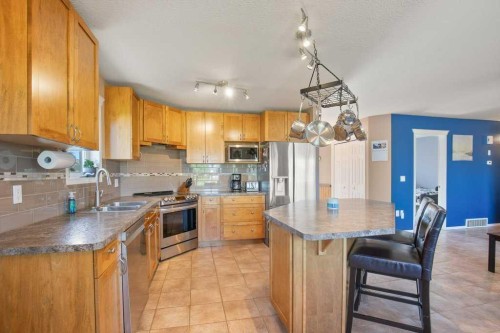 431 Carriage Lane Crossing, Carstairs, AB - Indoor Photo Showing Kitchen With Stainless Steel Kitchen With Double Sink