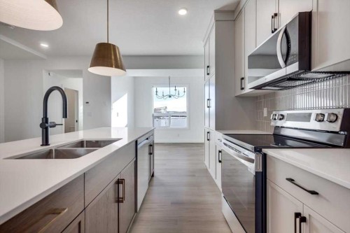 40 Irvin Way, Sylvan Lake, AB - Indoor Photo Showing Kitchen With Double Sink With Upgraded Kitchen
