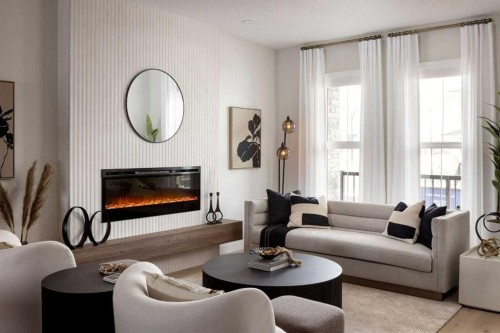 244 Drystone Walk Nw, Calgary, AB - Indoor Photo Showing Living Room With Fireplace