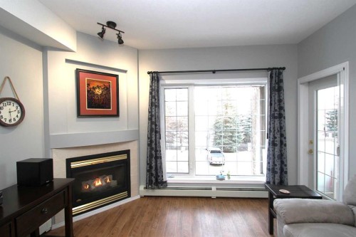 203-4512 52 Avenue, Red Deer, AB - Indoor Photo Showing Living Room With Fireplace
