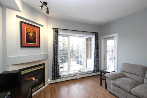 203-4512 52 Avenue, Red Deer, AB - Indoor Photo Showing Living Room With Fireplace