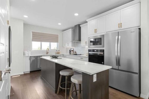 135 Huxland Road Ne, Calgary, AB - Indoor Photo Showing Kitchen With Upgraded Kitchen