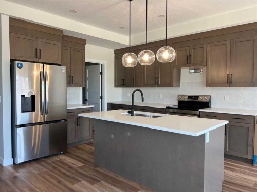117 Crestview Boulevard, Sylvan Lake, AB - Indoor Photo Showing Kitchen With Stainless Steel Kitchen With Upgraded Kitchen