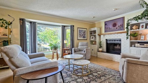 58 Maxwell Avenue, Red Deer, AB - Indoor Photo Showing Living Room With Fireplace